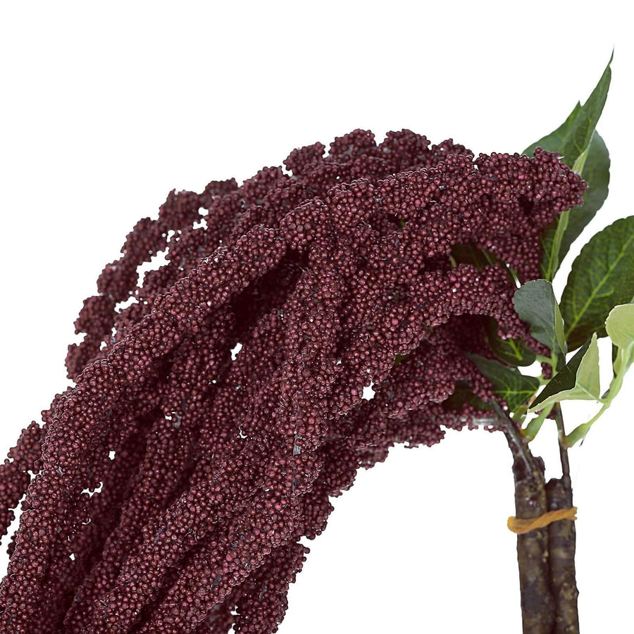 2 Pack | Burgundy Artificial Amaranthus Flower Stem Spray & Ivy Leaves | 32inch