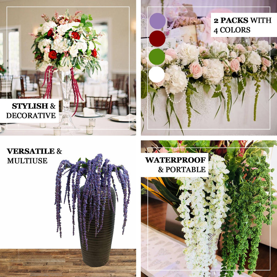 2 Pack | Lavender Lilac Artificial Amaranthus Flower Stem Spray and Ivy Leaves | 32inch