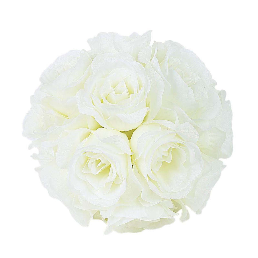 2 Pack | 7inch Cream Artificial Silk Rose Flower Ball, Silk Kissing Ball#whtbkgd