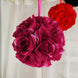 2 Pack | 7inch Fuchsia Artificial Silk Rose Flower Ball, Silk Kissing Ball