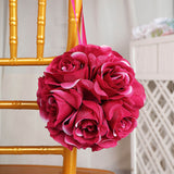 2 Pack | 7inch Fuchsia Artificial Silk Rose Flower Ball, Silk Kissing Ball