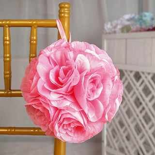 Add a Pop of Pink with our 2 Pack | 7" Pink Artificial Silk Rose Kissing Ball