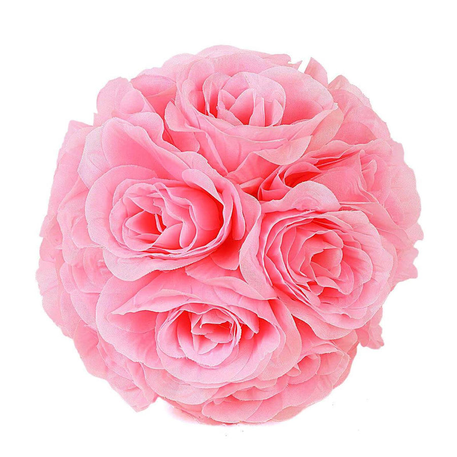 2 Pack | 7inch Pink Artificial Silk Rose Flower Ball, Silk Kissing Ball#whtbkgd