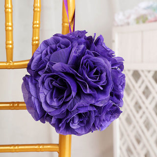 Add a Pop of Elegance with the 7" Purple Artificial Silk Rose Kissing Ball
