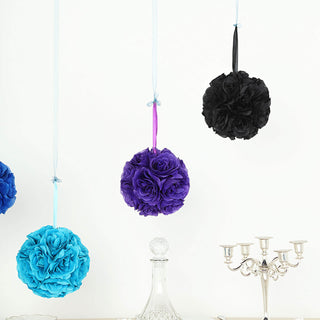 Add a Touch of Purple to Your Event with the 7" Purple Artificial Silk Rose Kissing Ball