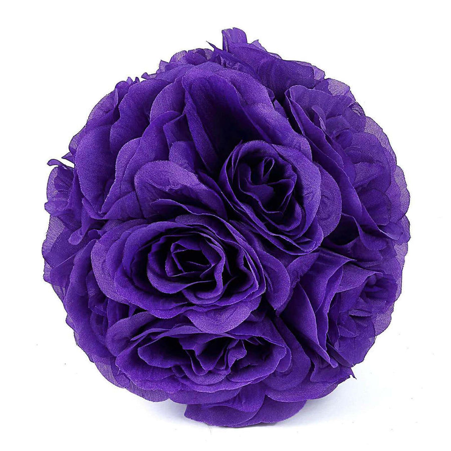 2 Pack | 7inch Purple Artificial Silk Rose Flower Ball, Silk Kissing Ball#whtbkgd
