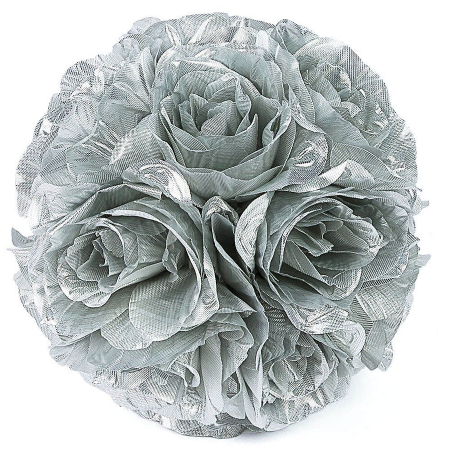 2 Pack | 7inch Silver Artificial Silk Rose Flower Ball, Silk Kissing Ball#whtbkgd