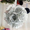 2 Pack | 7inch Silver Artificial Silk Rose Flower Ball, Silk Kissing Ball