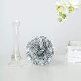 2 Pack | 7inch Silver Artificial Silk Rose Flower Ball, Silk Kissing Ball
