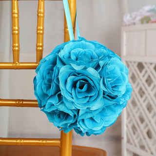 Add a Pop of Color with Turquoise Artificial Silk Rose Kissing Balls