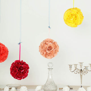 Add a Touch of Elegance with the 7" Yellow Artificial Silk Rose Kissing Ball