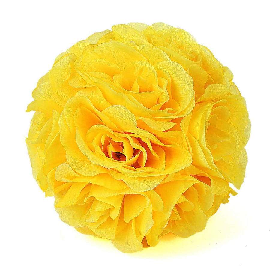 2 Pack | 7inch Yellow Artificial Silk Rose Flower Ball, Silk Kissing Ball#whtbkgd
