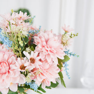 Create Lasting Beauty with Blush Blue Artificial Silk Dahlia Flower Bouquet Spray