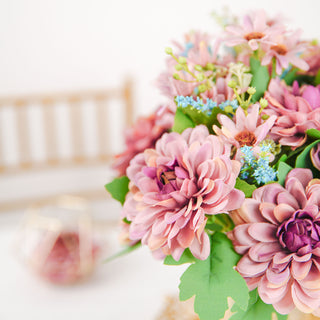 Elevate Your Event Decor with Dusty Rose / Blue Artificial Silk Dahlia Flowers