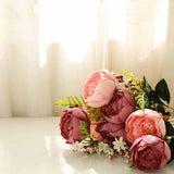 2 Bushes | Blush / Dusty Rose Artificial Silk Peony Flower Bouquet Spray