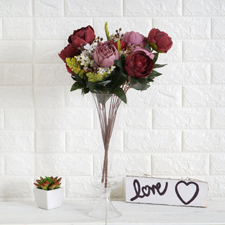 Enhance Your Décor with Burgundy and Dusty Rose Artificial Silk Peony Flower Bouquet Spray