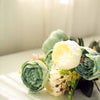 2 Bushes | Aqua / Cream Artificial Silk Peony Flower Bouquet Spray