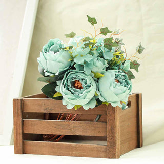 Turquoise Artificial Silk Peony, Rose & Hydrangea Flower Bouquet