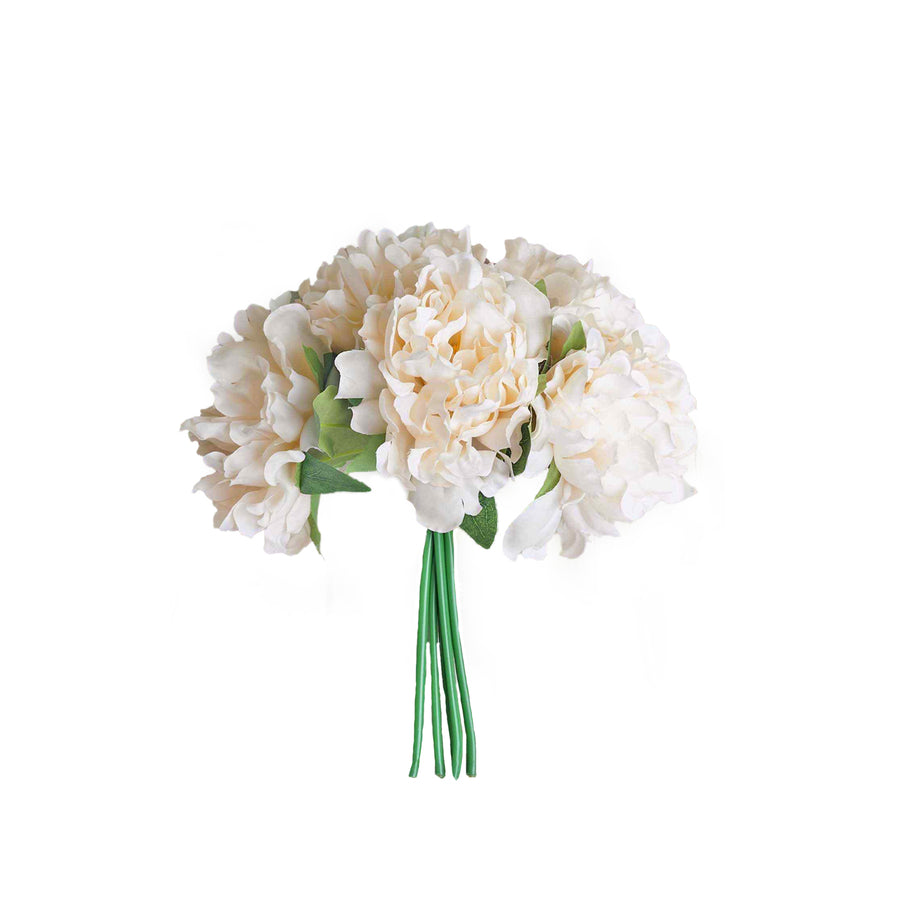 11inch Blush / Cream Real Touch Artificial Silk Peonies Flower Bouquet#whtbkgd