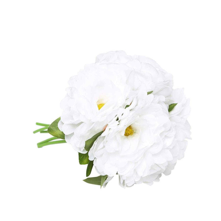 11inch White Real Touch Silk Peony Flower Bunch, Artificial Bridal Bouquets