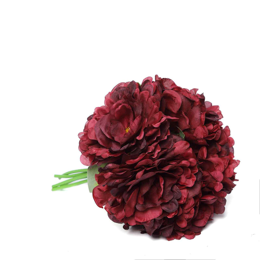 11inch Burgundy Real Touch Artificial Silk Peonies Flower Bouquet