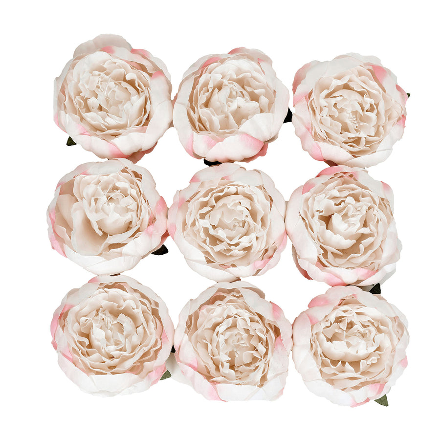 10 Pack | 3inch Blush/Rose Gold Artificial Silk DIY Craft Peony Flower Heads