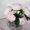 5 Flower Head Blush Rose Gold Peony Bouquet | Artificial Silk Peonies Spray