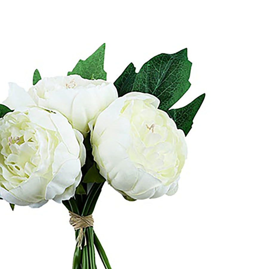 5 Flower Head Cream Peony Bouquet | Artificial Silk Peonies Spray#whtbkgd