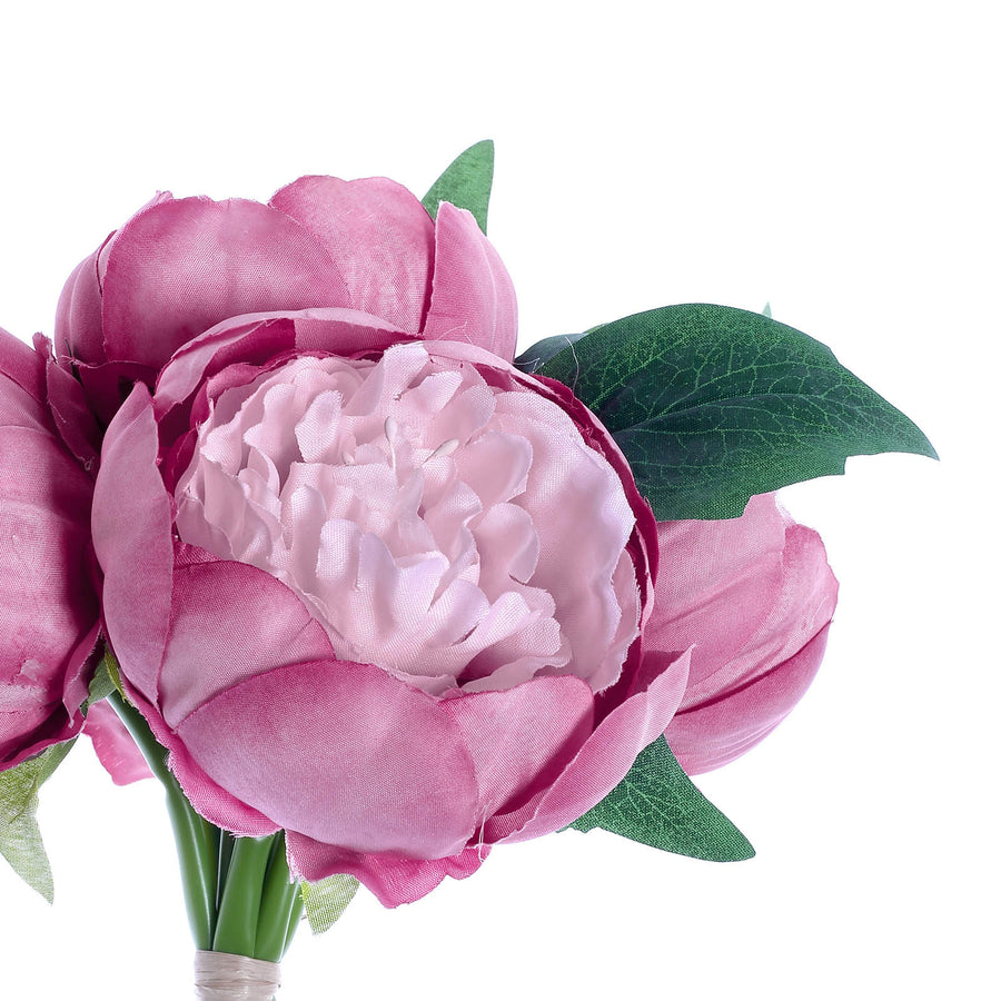 5 Flower Head Lavender/Pink Peony Bouquet | Artificial Silk Peonies Spray#whtbkgd