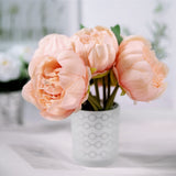 5 Flower Head Peach Peony Bouquet | Artificial Silk Peonies Spray