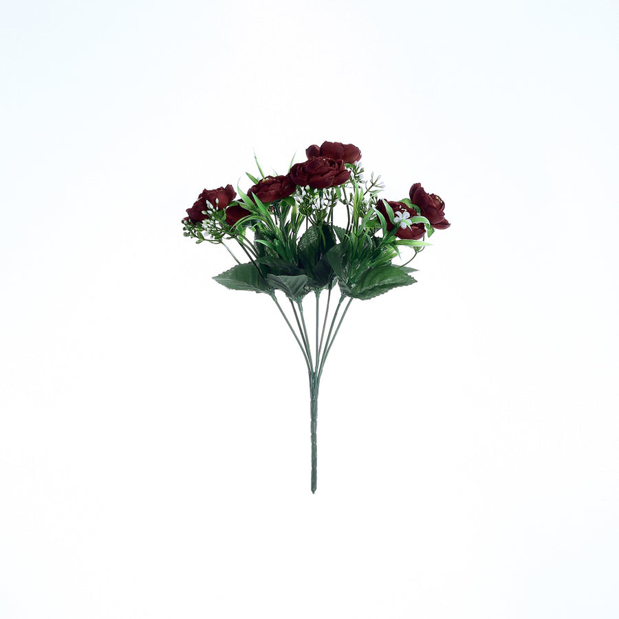 4 Bushes | Burgundy Artificial Silk Peony Flower Bouquet Arrangement