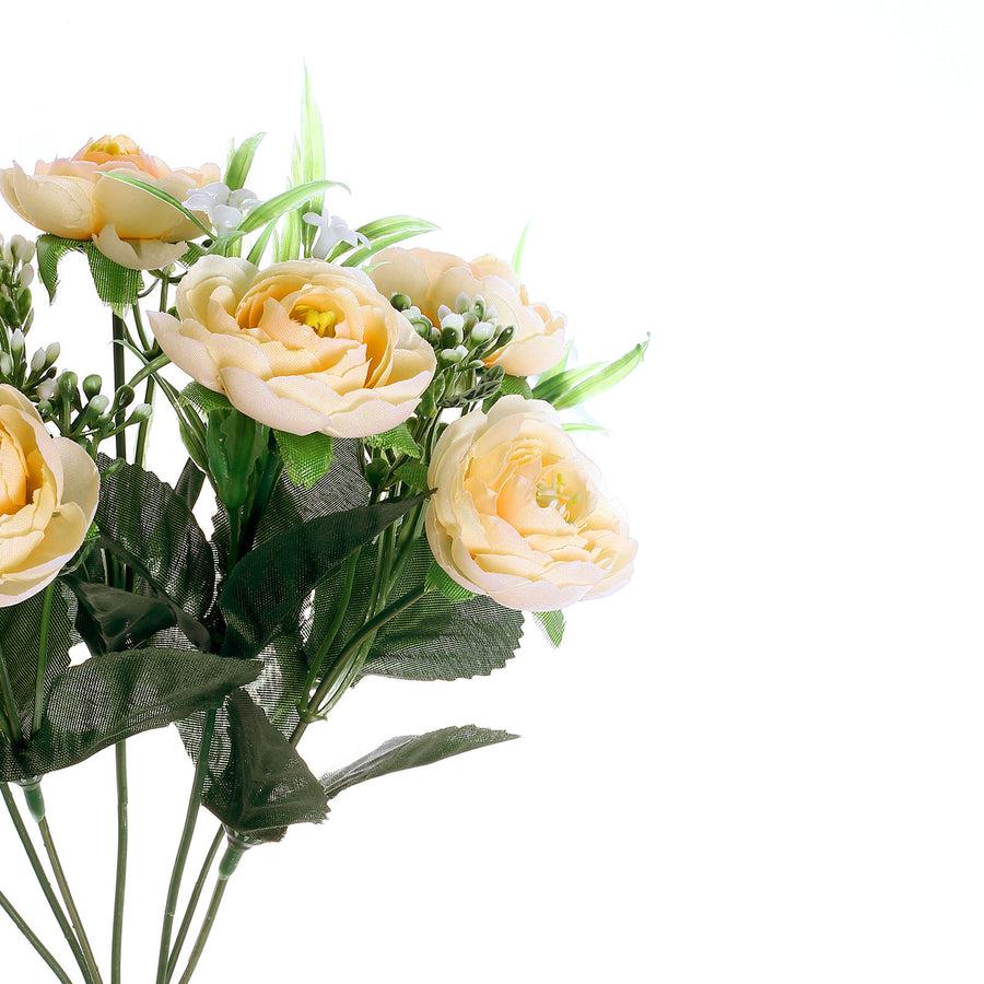 4 Bushes | Cream Artificial Silk Peony Flower Bouquet Arrangement#whtbkgd