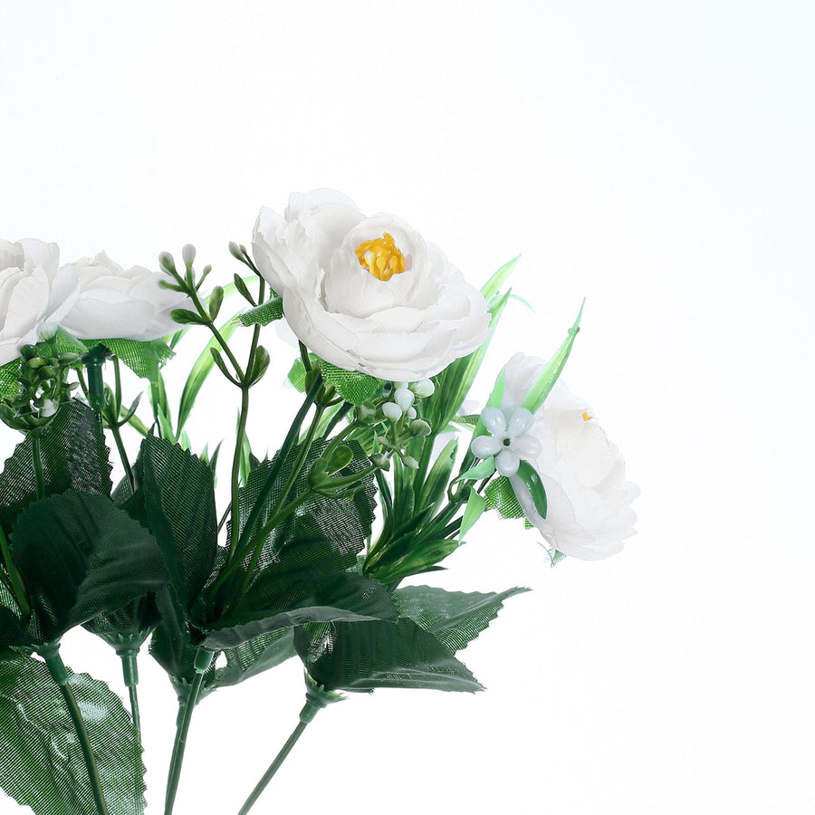 4 Bushes | White Artificial Silk Peony Flower Bouquet Arrangement#whtbkgd