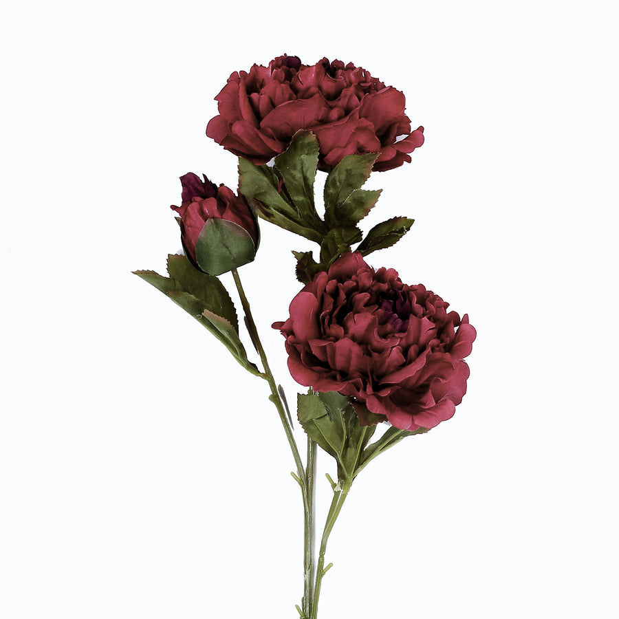 2 Bushes | 29inch Tall Burgundy Artificial Silk Peony Flower Bouquets#whtbkgd