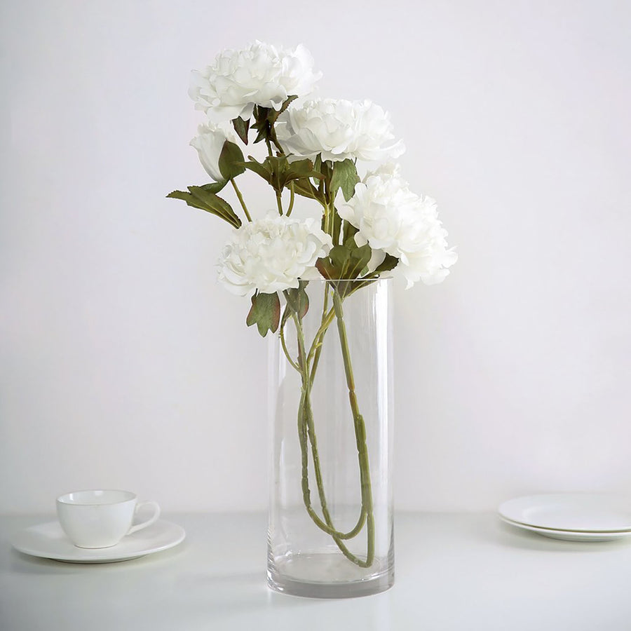 2 Bushes | 29inch Tall White Artificial Silk Peony Flower Bouquets