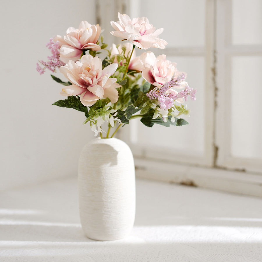 3 Bushes | 11inch Blush/Rose Gold Artificial Silk Peony Flower Bouquet Arrangement