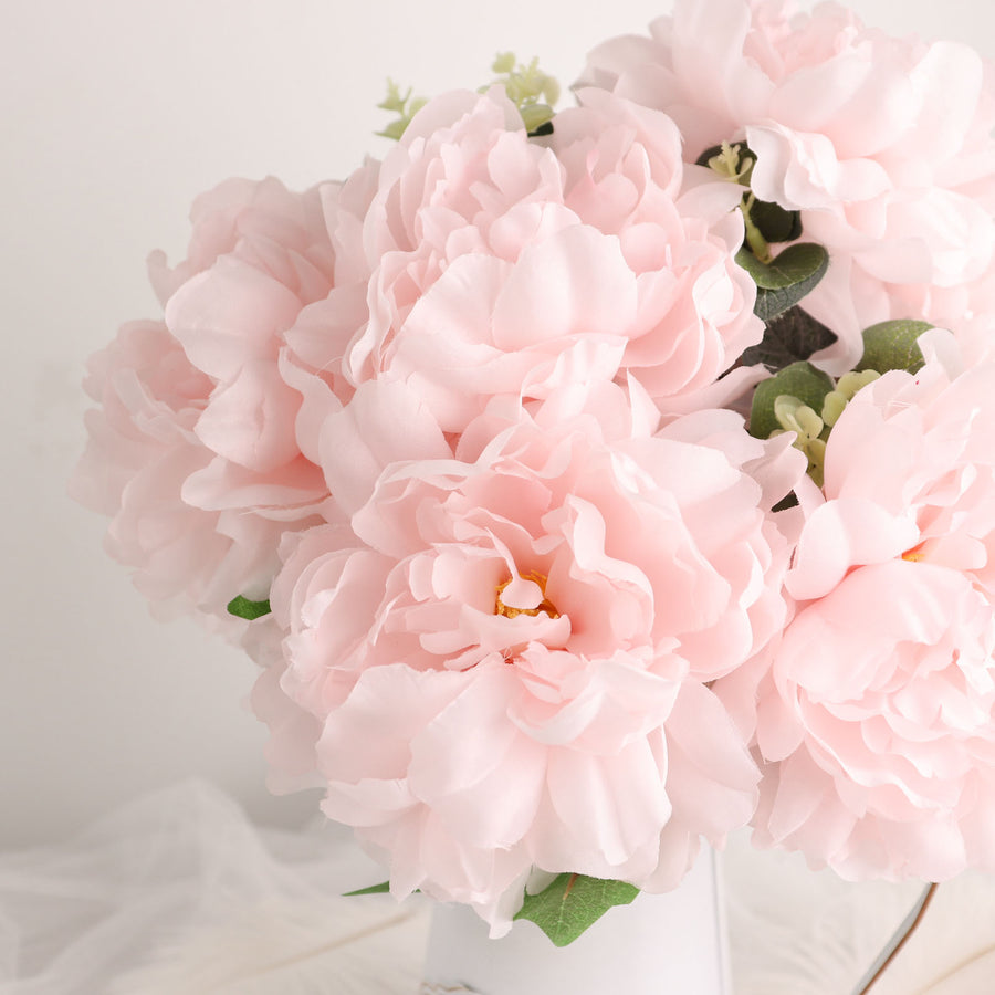 2 Bushes | 17inch Blush/Rose Gold Artificial Silk Peony Flower Bouquets#whtbkgd