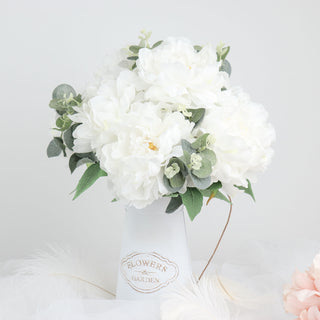 Elegant and Timeless: 17" White Artificial Silk Peony Flower Bouquets