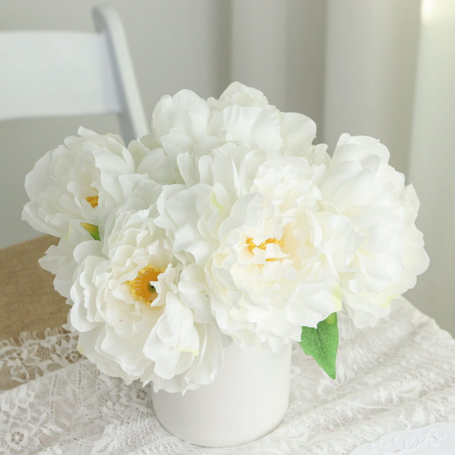 2 Bushes | 17inch White Artificial Silk Peony Flower Bouquets