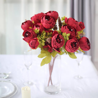 Vibrant Burgundy Artificial Peony Flower Wedding Bouquets