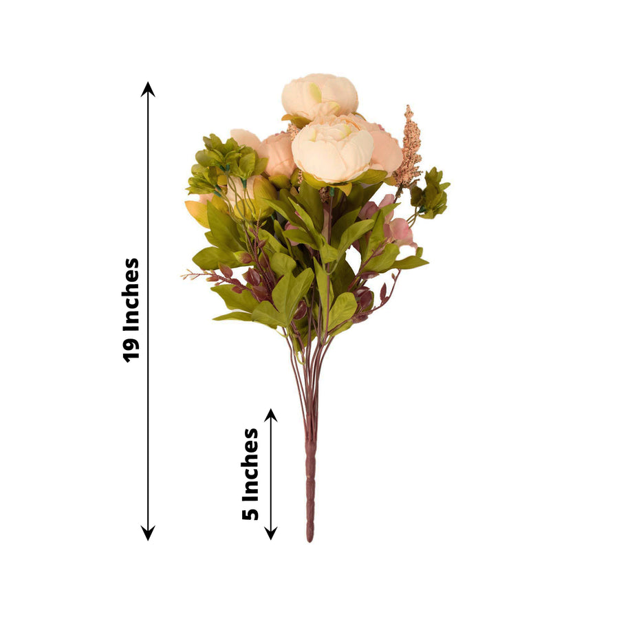 2 Pack | 19inch Cream / Blush Rose Gold Artificial Peony Flower Wedding Bouquets Arrangements