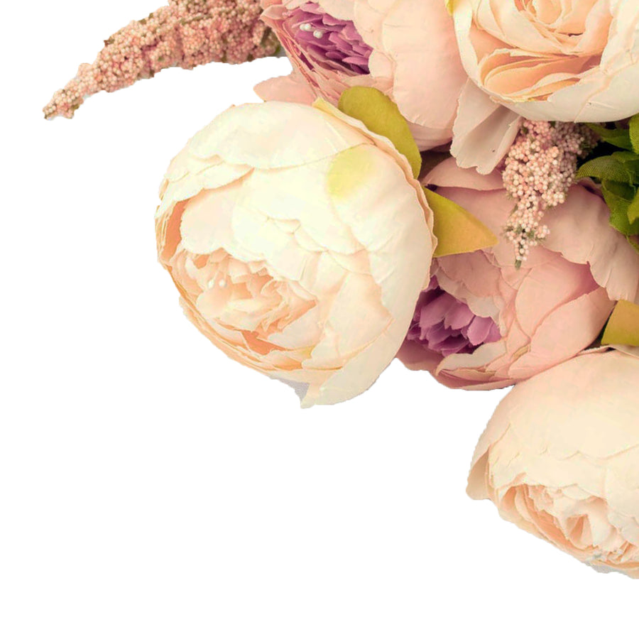 2 Pack | 19inch Cream / Blush Rose Gold Artificial Peony Flower Wedding Bouquets Arrangements#whtbkgd