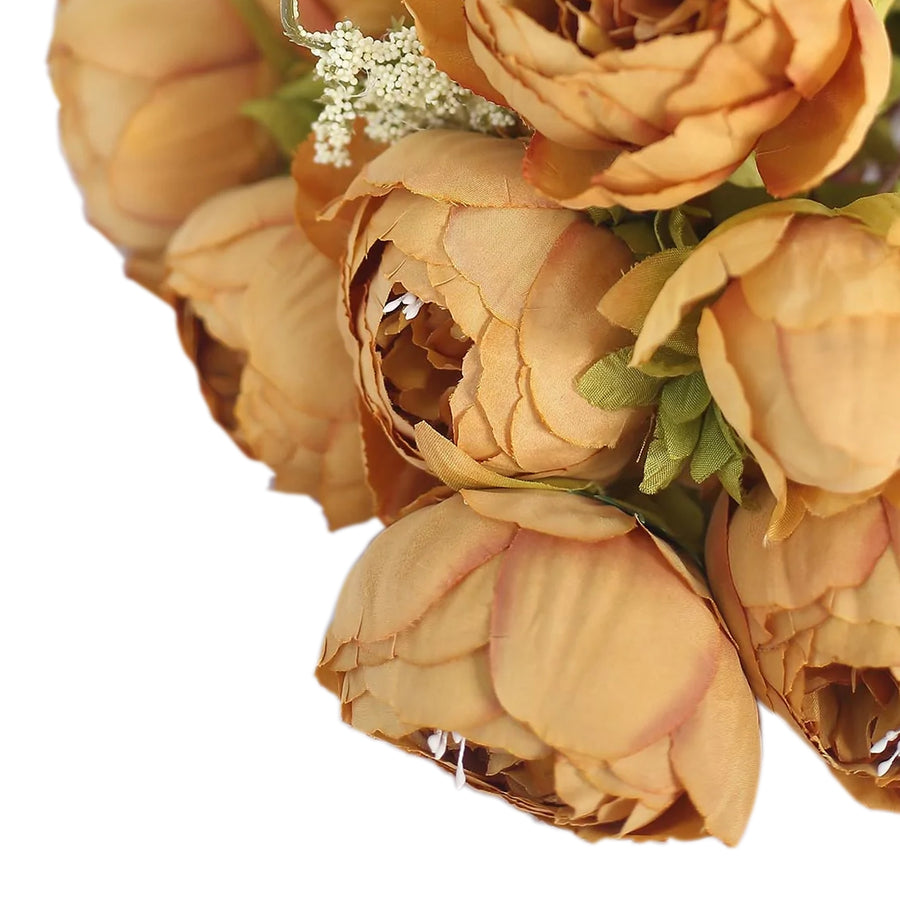 2 Pack | 19inch Gold Artificial Peony Flower Wedding Bouquets#whtbkgd