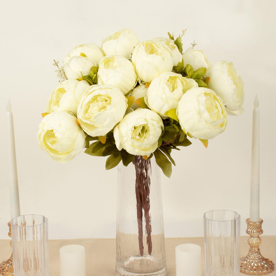 2 Pack | 19inch Ivory Artificial Peony Flower Wedding Bouquets, Faux Silk Flower Arrangements