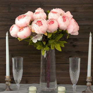 Lush and Realistic Pink Silk Peony Flower Bouquets