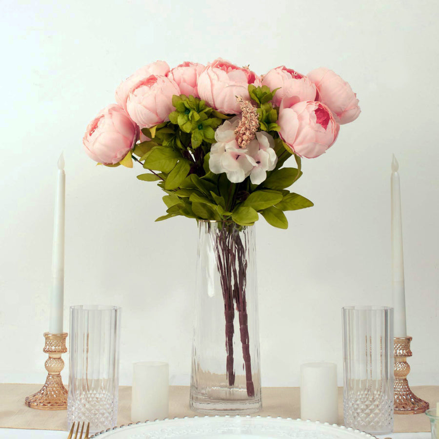 2 Pack | 19inch Pink Artificial Peony Flower Wedding Bouquets, Faux Silk Flower Arrangements