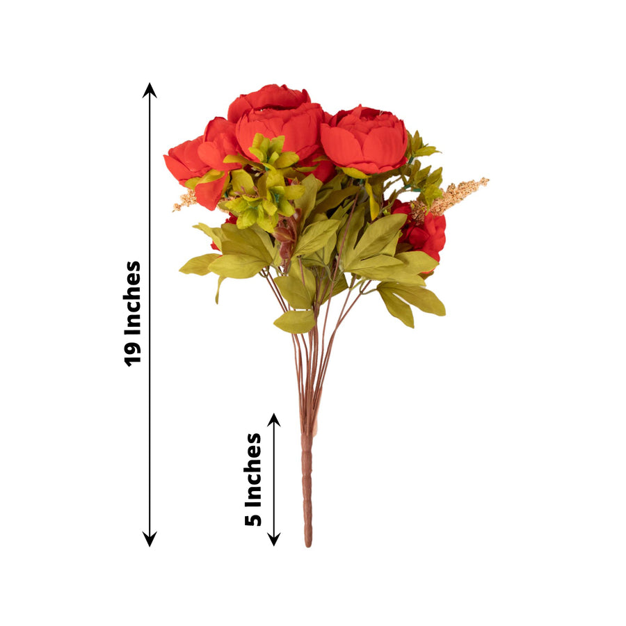2 Pack | 19inch Red Artificial Peony Flower Wedding Bouquets, Faux Silk Flower Arrangements
