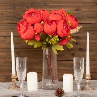 Lush and Realistic Red Silk Peony Flower Bouquets