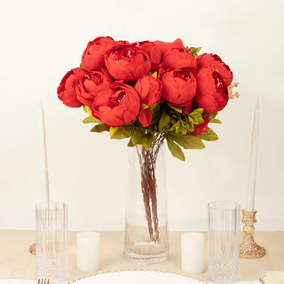 Vibrant Red Artificial Peony Flower Wedding Bouquets
