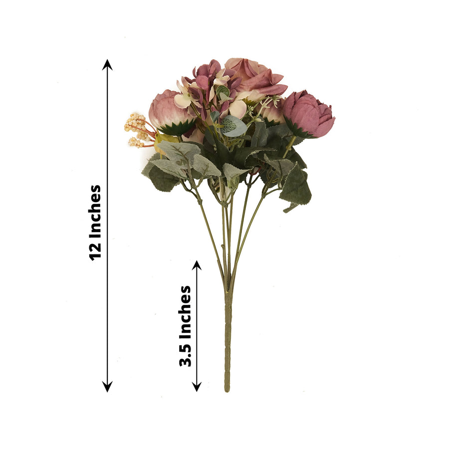 2 Pack | 12inch Dusty Rose Silk Assorted Peony Flower Arrangements